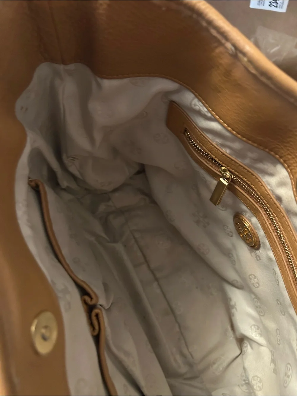 Tory Burch Brown Pebbled Leather Shoulder Bag with Logo Medallion